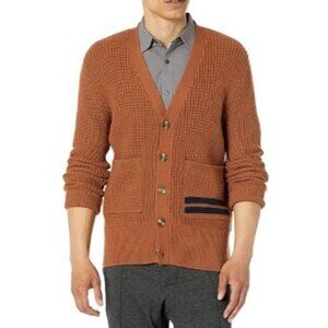 Label Go To Cardi Button Up Knit Sweater Size Medium Brown Navy NWT Men's Merino